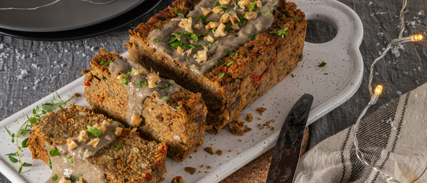 Savory Lentil Loaf with Mushroom Gravy