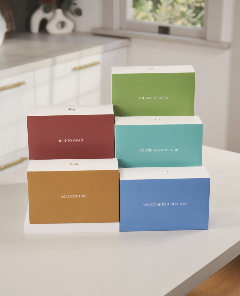 Five Prolon daily meal boxes, one for each day of the 5-day program